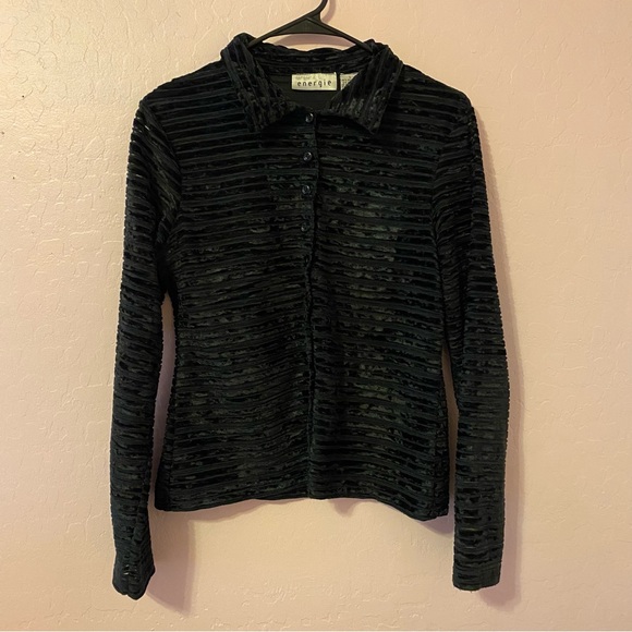 Mesh and Felt Button Up Top - Picture 2 of 5